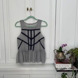 Free People Navy  Stripe Lace Peplum Top